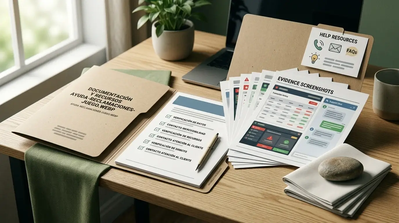 Carpeta con pruebas, reclamación y recursos de ayuda para problemas de juego online